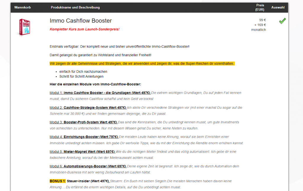 Immo Cashflow Booster Erfahrungen