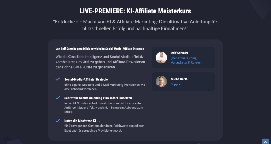 KI Affiliate Meisterkurs von Ralf Schmitz